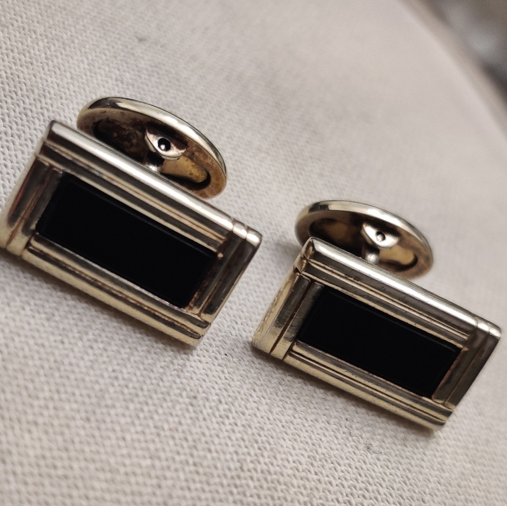 🇨🇦 Vintage Onyx Cufflinks Gold Over Sterling Silver 925